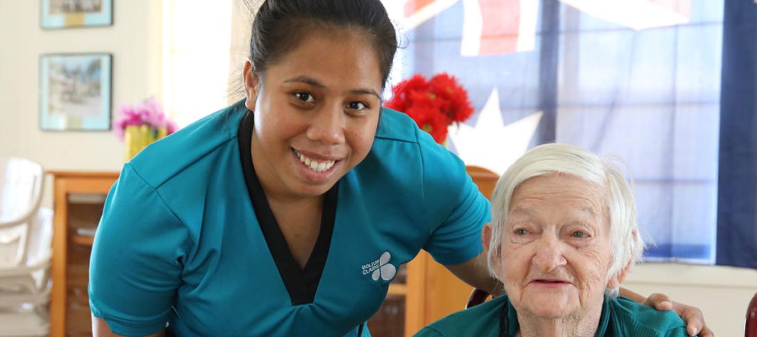 Kurarenga and Robin at Bolton Clarke residential aged care facility